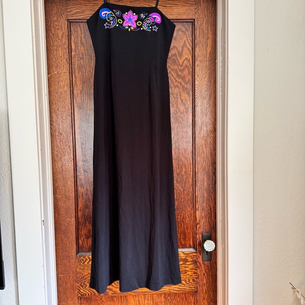 Black Maxi Dress with Vibrant Embroidery